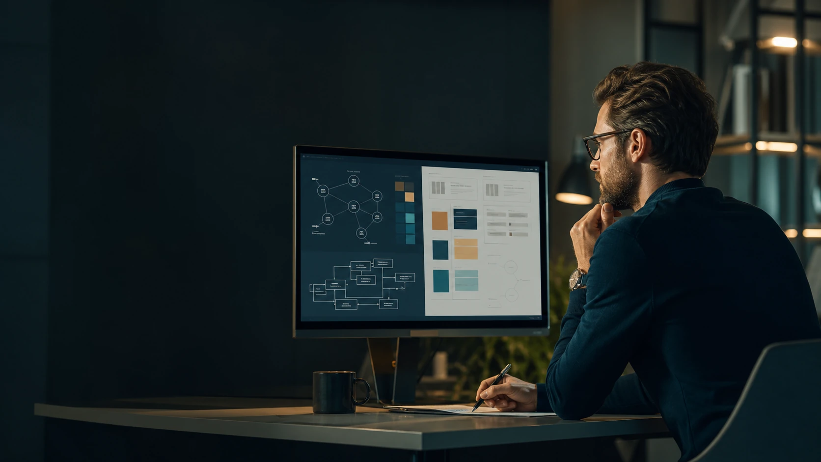Professionnel qui analyse un plan de compétences et de service IA