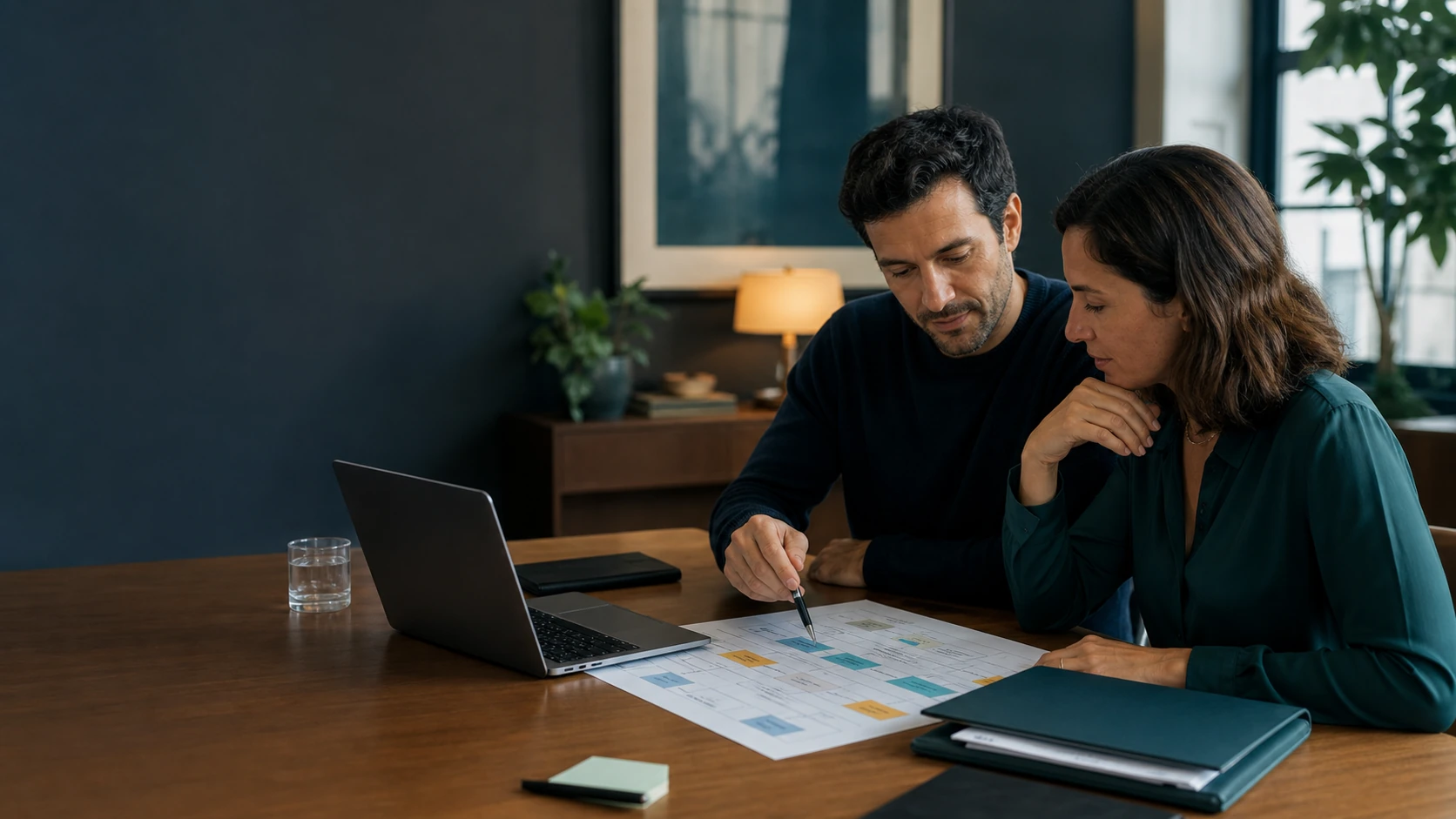 Deux professionnels qui construisent un plan de service IA
